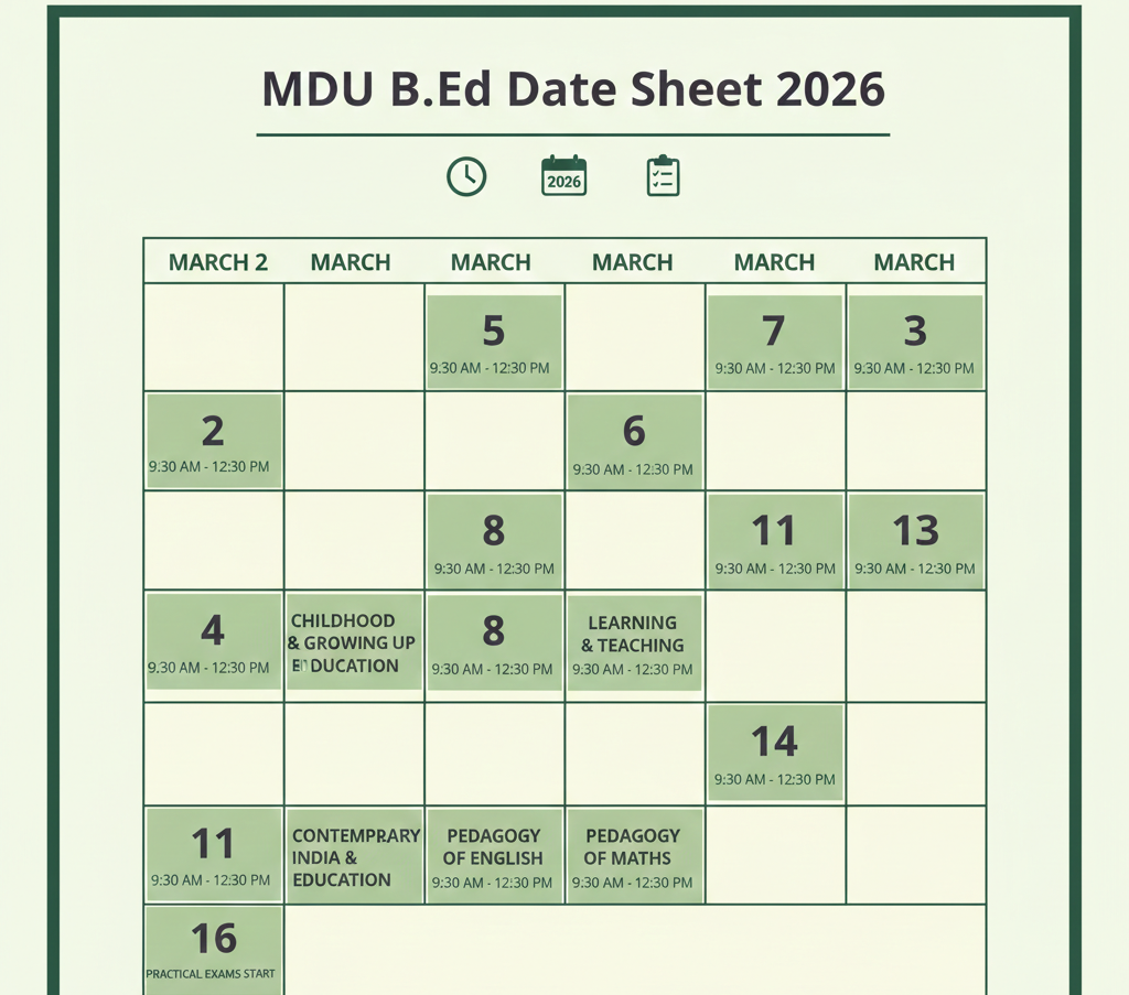 MDU B.Ed Date Sheet 2026 official exam schedule and updates