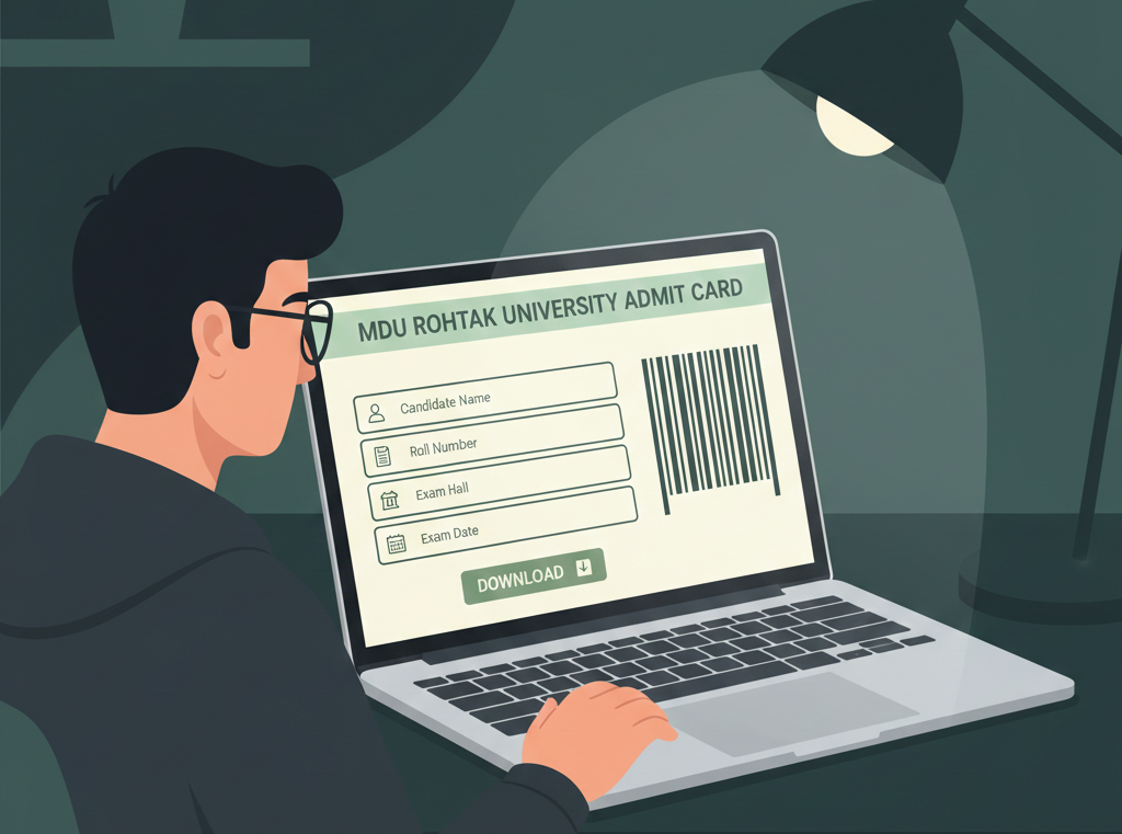 Student downloading MDU admit card 2026 for UG and PG exams online.