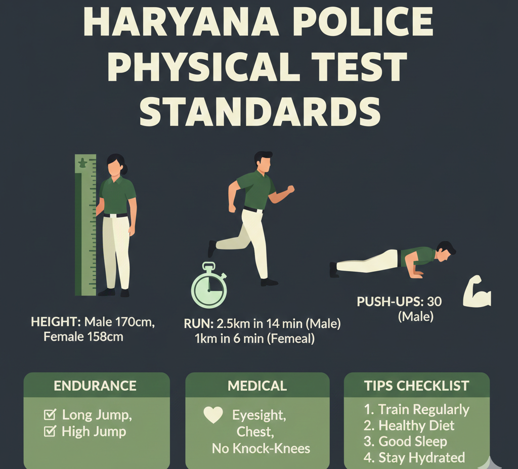 Haryana Police physical test standards 2026 height running requirements