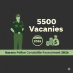 Infographic showing Haryana Police Constable Recruitment 2026 with 5500 vacancies, key dates, and salary symbols in green color theme