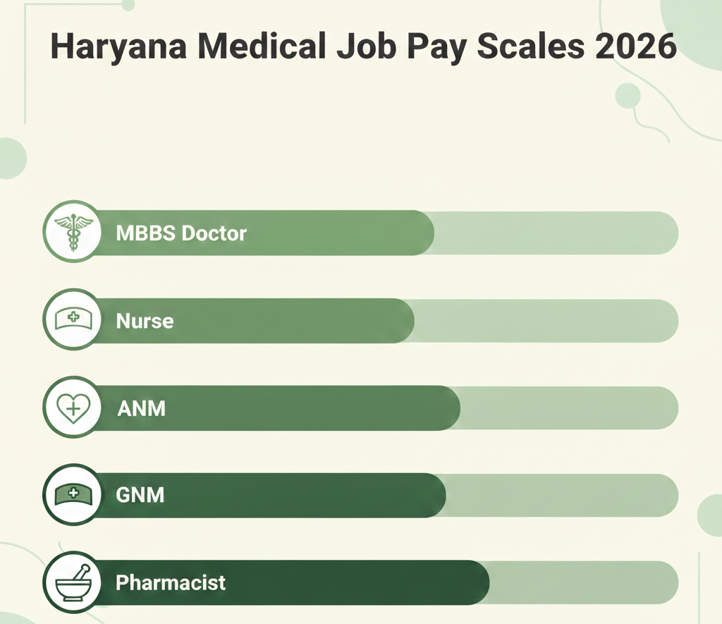 Haryana medical job salary 2026 overview for MBBS, Nurse, ANM, GNM & Pharmacist